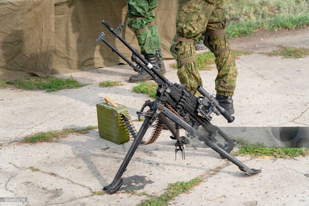 a light machine gun on bipod with telescopic sights. russian weapon